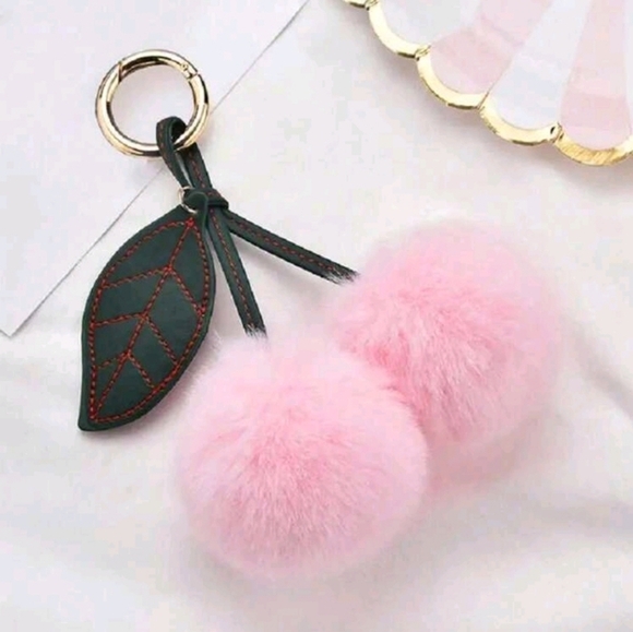 🔹️ Cherry Keychain Fluffy Plush Cute Cherry Backpack Charm ✨️🍒 - Picture 6 of 6
